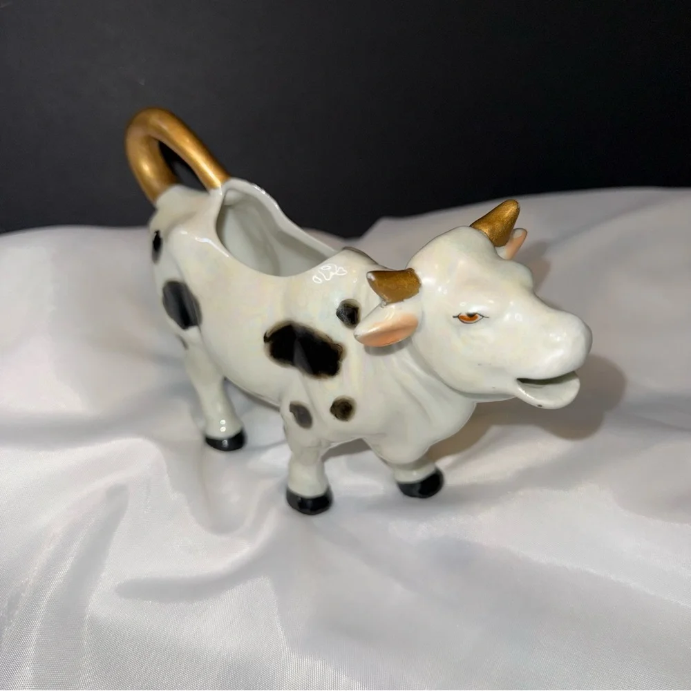 Rare Vintage Porcelain‎ Cow Creamer Hand Painted Gold Accents Cow Lovers Gift